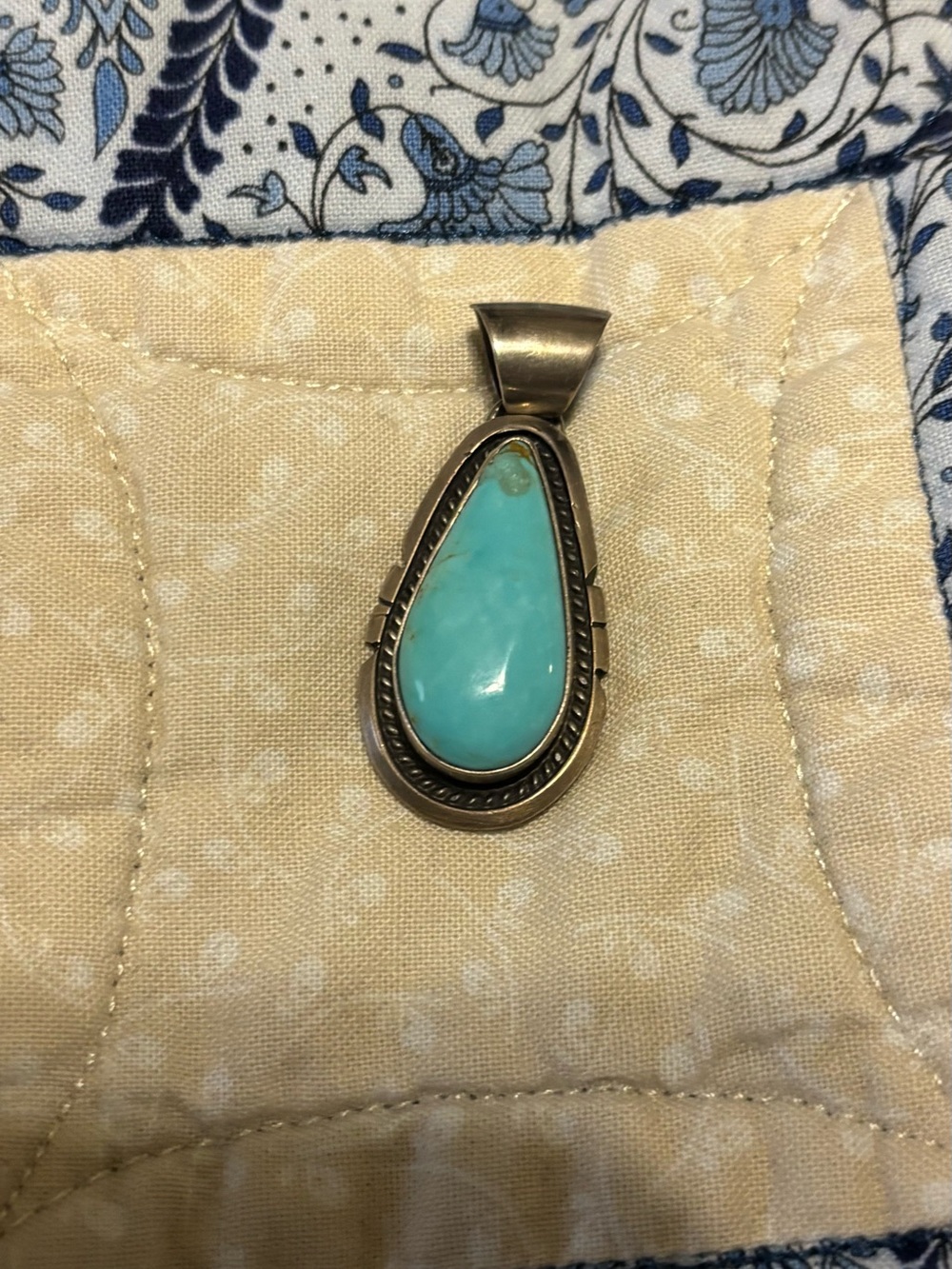 Sterling Silver Turquoise Teardrop Pendant - Blue-Green
